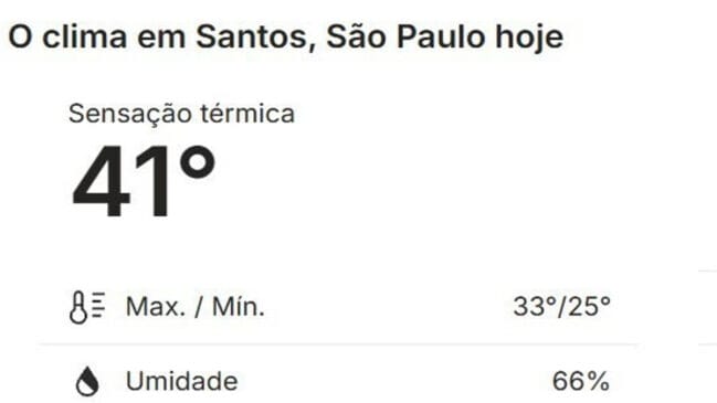 Santos bateu 41ºC de sensação térmica nesta sexta e superou o Rio de Janeiro