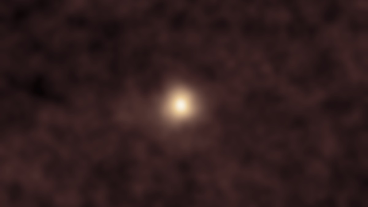 Imagem tênue do cometa interestelar 3I/ATLAS registrada pela missão SOHO entre 15 e 26 de outubro de 2025, visível como um leve brilho no centro / Observatório Lowell/Qicheng Zhang