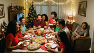 Família reunida durante ceia de Natal sem estresse