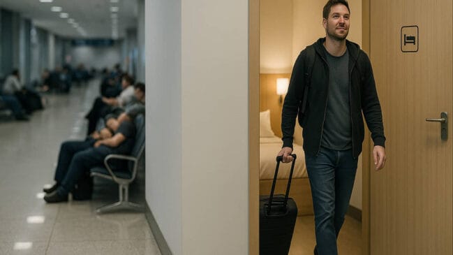 Passageiro saindo de quarto do hotel secreto no Aeroporto de Guarulhos