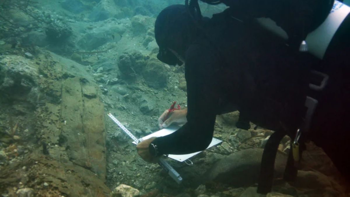 Arqueólogos subaquáticos utilizaram fotogrametria para criar um modelo 3D detalhado deste navio de 2.500 anos. A técnica permite estudar a engenharia naval arcaica sem mover os frágeis destroços do fundo do mar/Reprodução