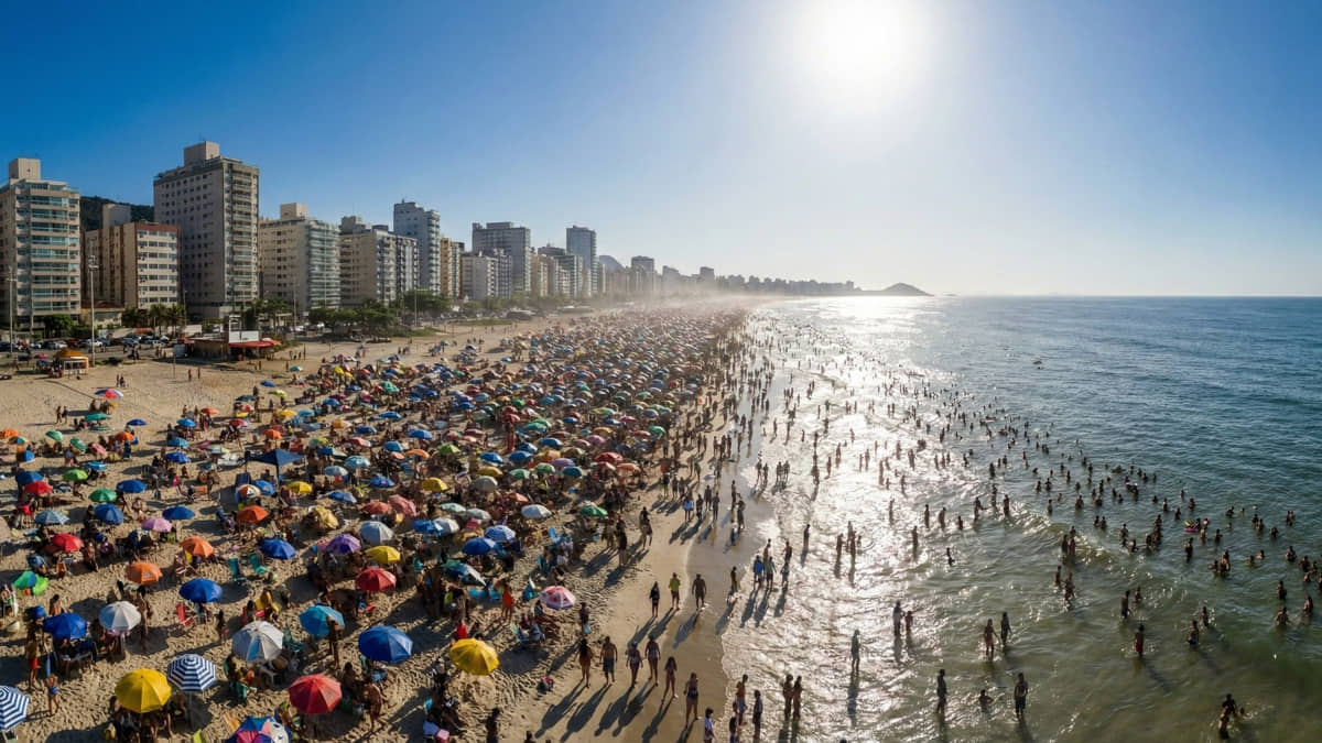Praias do litoral de SP estão cheias devido ao calor, mas vem frente fria por aí...