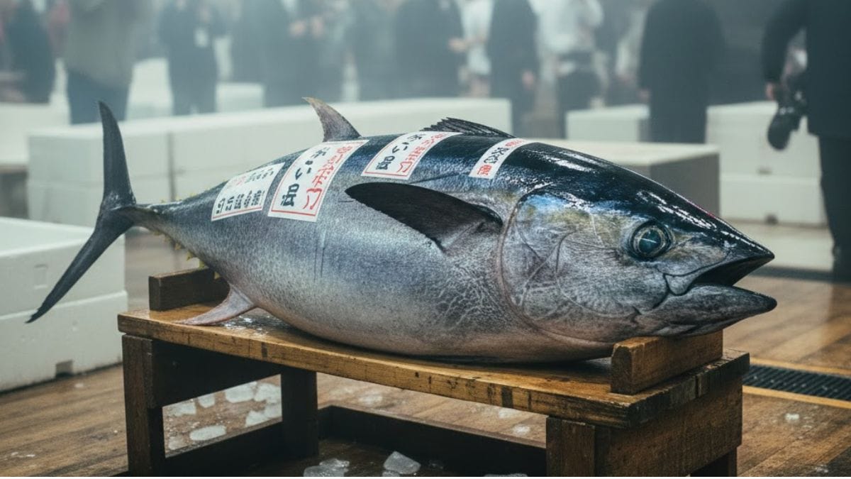 O atum-rabilho gigante foi adquirido pelo empresário japonês Kiyoshi Kimura (Google Gemini/Imagem Gerada por IA/Imagem Meramente Ilustrativa)