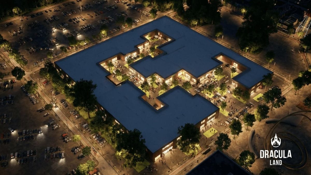 Estrutura do Luxury Outlet e zonas comerciais, parte do polo de luxo e bem-estar que contará com mais de 70 marcas internacionais e áreas de convivência/ Divulgação Dracula Land