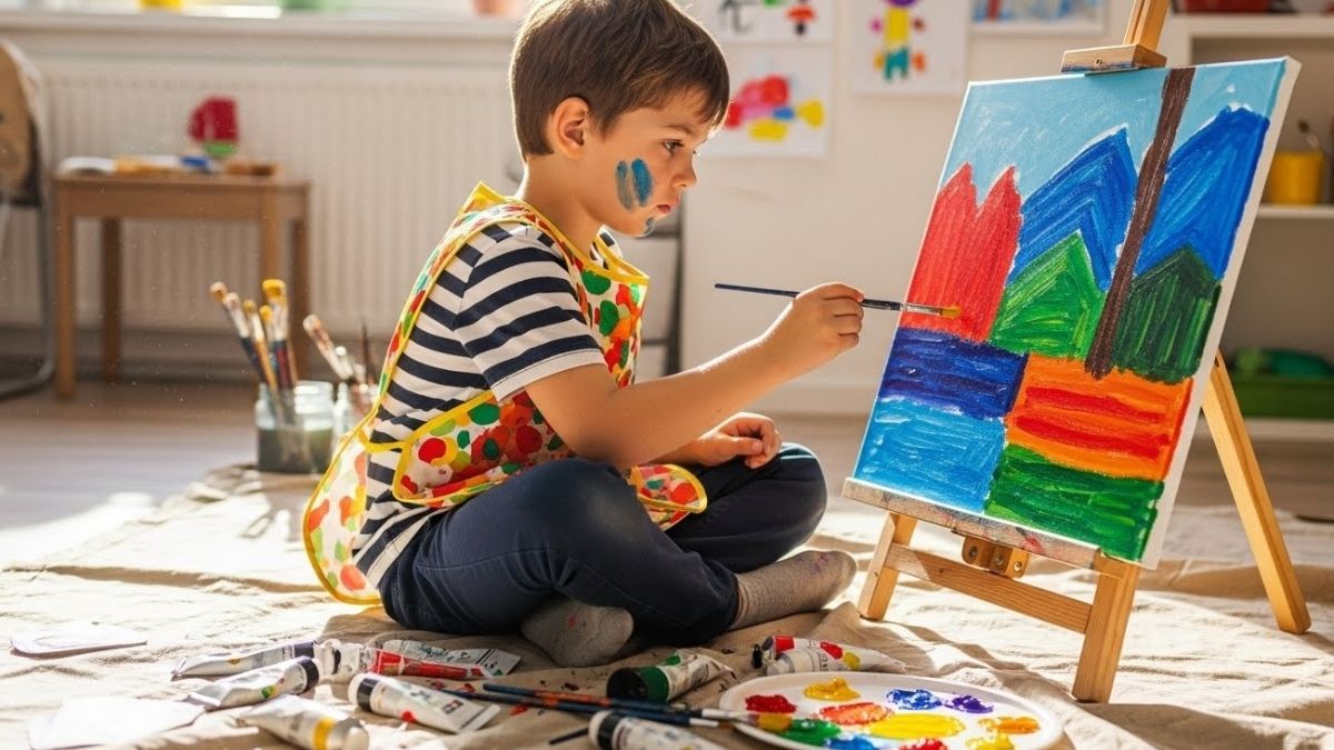 O mergulho profundo nas cores ajuda a desacelerar o ritmo do corpo e ensina o pequeno a encontrar seu próprio estado de calma e equilíbrio emocional