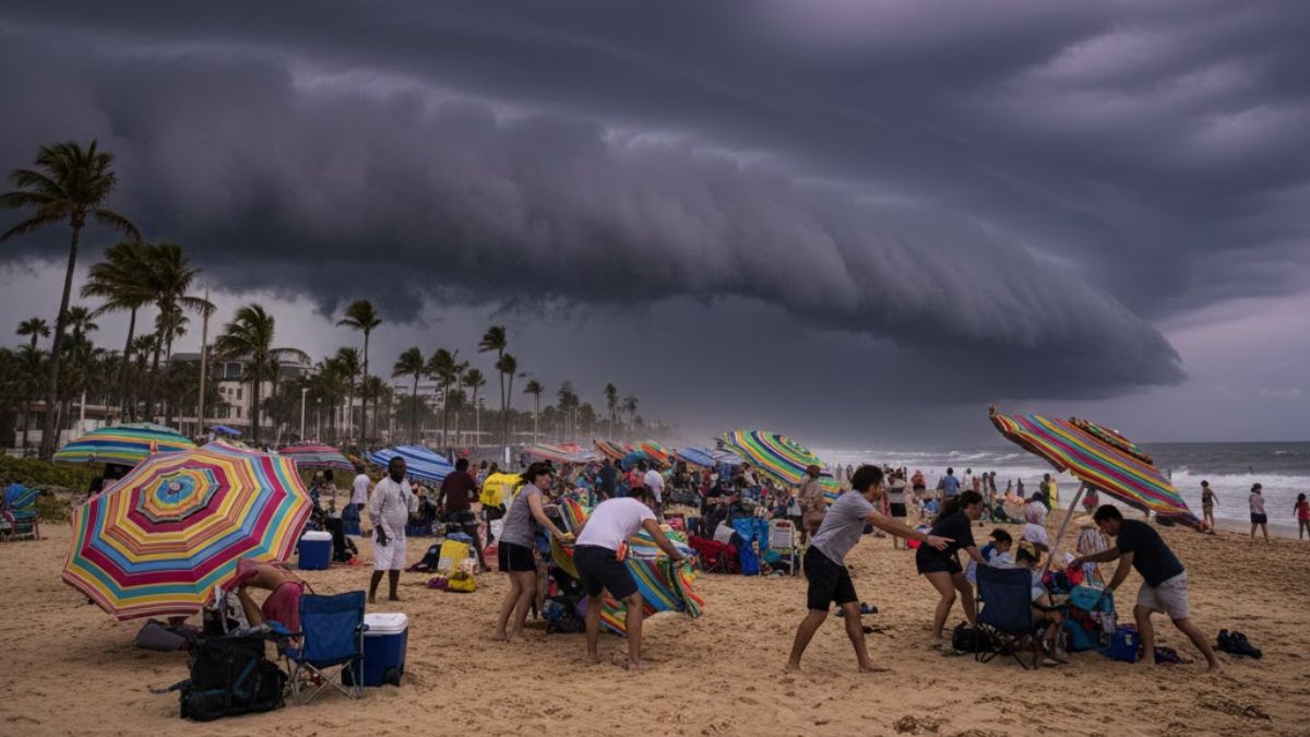 A Defesa Civil do Estado mantém o litoral em estado de atenção desde os últimos dias de 2025, com a possibilidade de temporais com alta incidência de raios e rajadas de vento que podem superar os 60 km/h em pontos isolados (Google Gemini / Imagem Gerada por IA)