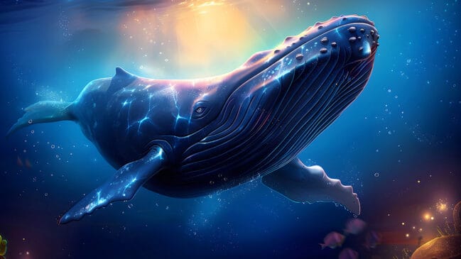 Assimetria genética: o fluxo de genes ocorre principalmente das baleias-fin para as baleias-azuis, e não ao contrário. Freepik IA