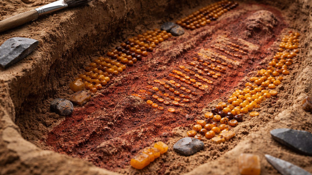 Um homem que viveu por volta de 3400 a.C. foi enterrado com cerca de 140 ornamentos de âmbar