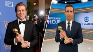 Brad Pitt de um lado e César Tralli do outro, mas Globo de Ouro não é da TV Globo