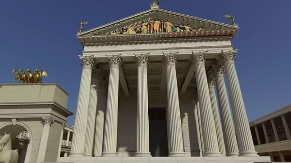 Avançada para sua época, a cidade contava com um sofisticado sistema de abastecimento de água, incluindo aquedutos, reservatórios e canalização sob o pavimento das ruas. Captura de tela/YouTube/Altair4 Multimedia Archeo3D Production