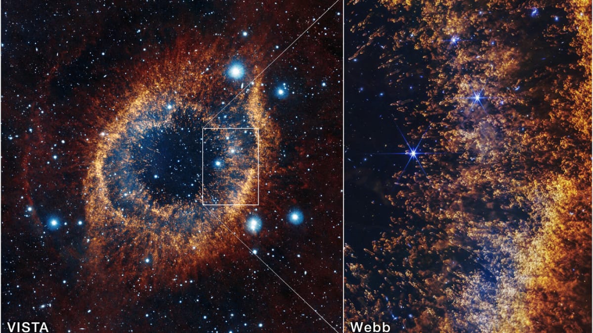O Telescópio Espacial James Webb voltou seus instrumentos para a nebulosa e revelou detalhes inéditos / ESO, VISTA, NASA, ESA, CSA, STScI, J. Emerson (ESO)