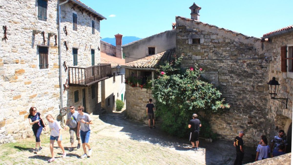 Apesar do tamanho reduzido, Hum é famosa por seu turismo gastronômico, destacando-se o uso de trufas brancas e a produção do Biska. Este licor tradicional, feito à base de uva e visco, segue uma receita secreta milenar que atrai visitantes de diversas partes do mundo/Reprodução