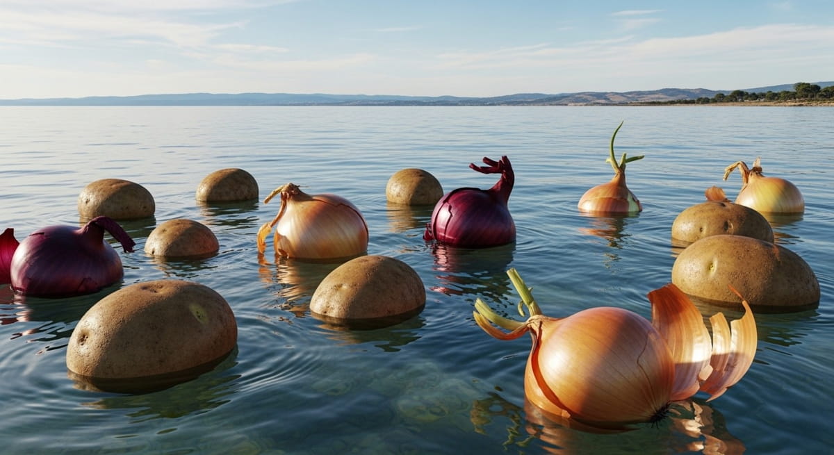 A quantidade de batatas é tão vasta que, em certos pontos, a camada chega a meio metro de altura