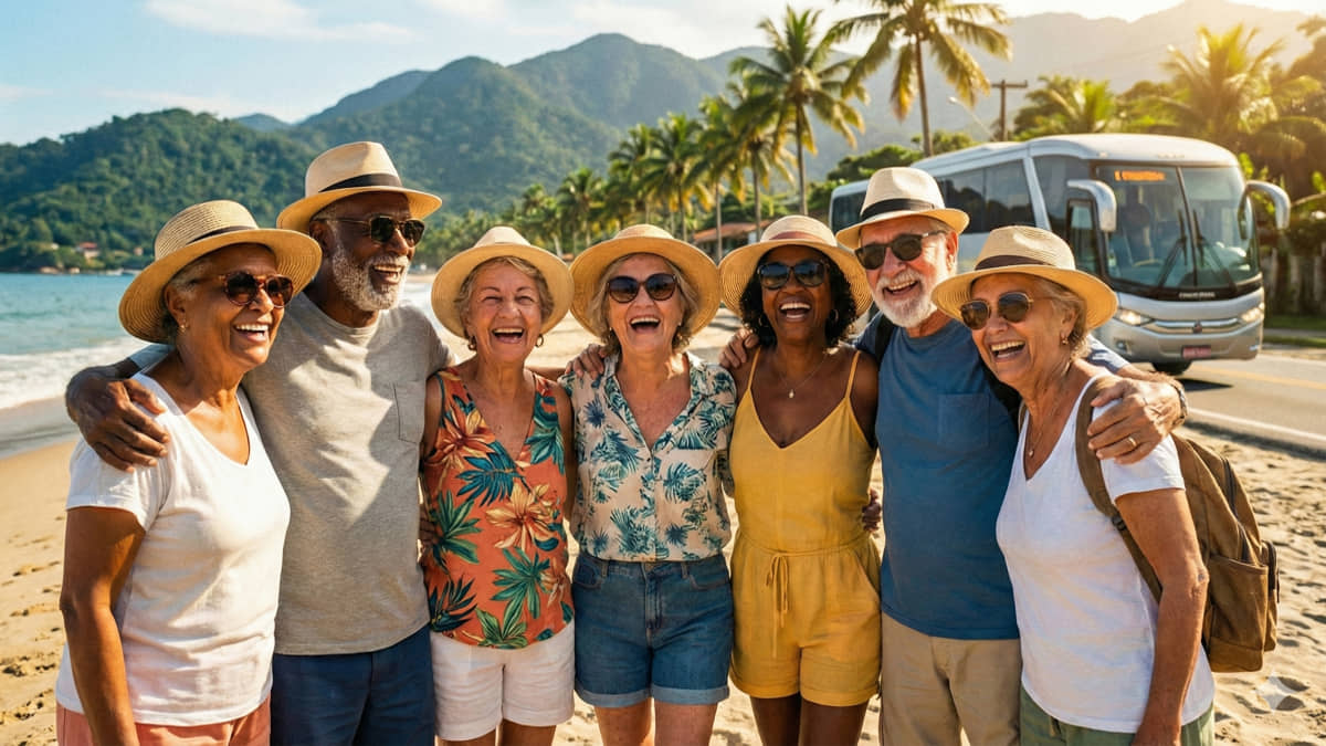 Grupo de pessoas acima dos 60 anos curte passeio gratuito no estado de SP