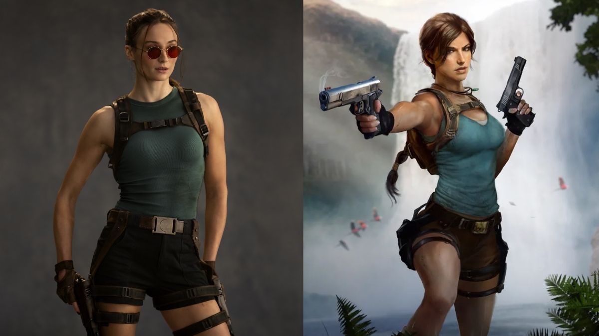 Sophie Turner caracterizada como Lara Croft