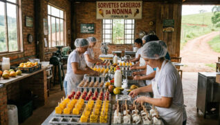 Uma fábrica caseira de sorvetes de diversos sabores