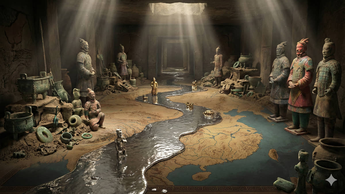 Simulação mostra os lendários rios de mercúrio no túmulo selado