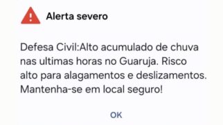 Alerta severo foi enviado para os celulares da população de Guarujá