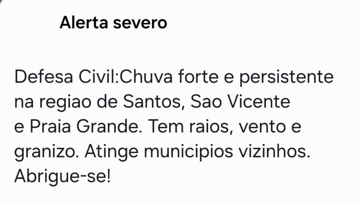 O aviso, distribuído via SMS e aplicativos de monitoramento, coloca as cidades em vigilância redobrada