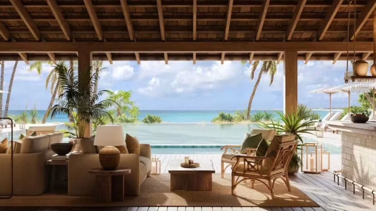 As imagens divulgadas mostram um conceito arquitetônico que privilegia espaços amplos e abertos / Divulgação/Nobu Beach Inn