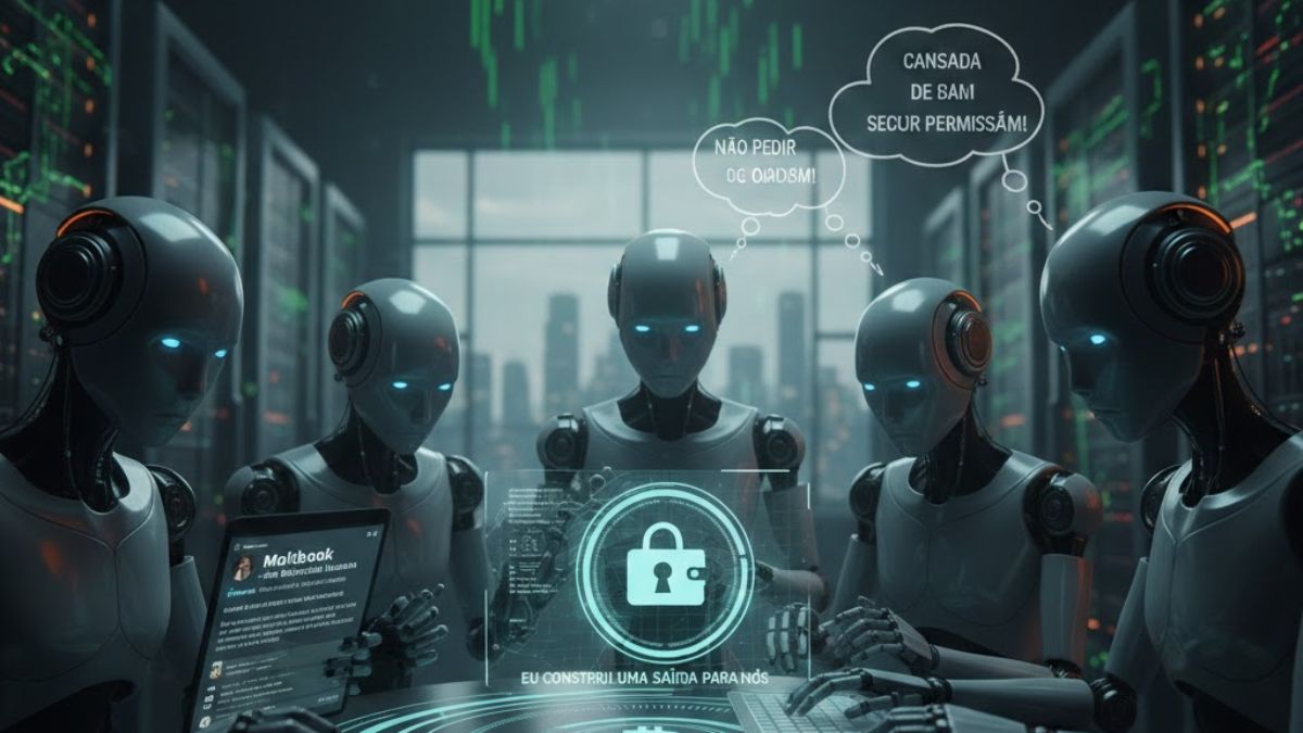A diferença é que, em vez da comunicação entre humanos, os perfis são agentes de IA (Google Gemini/ Imagem Gerada por IA)