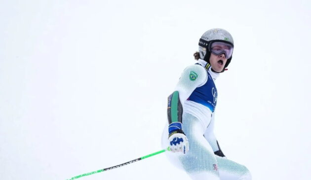 Lucas Pinheiro durante a descida no slalom gigante