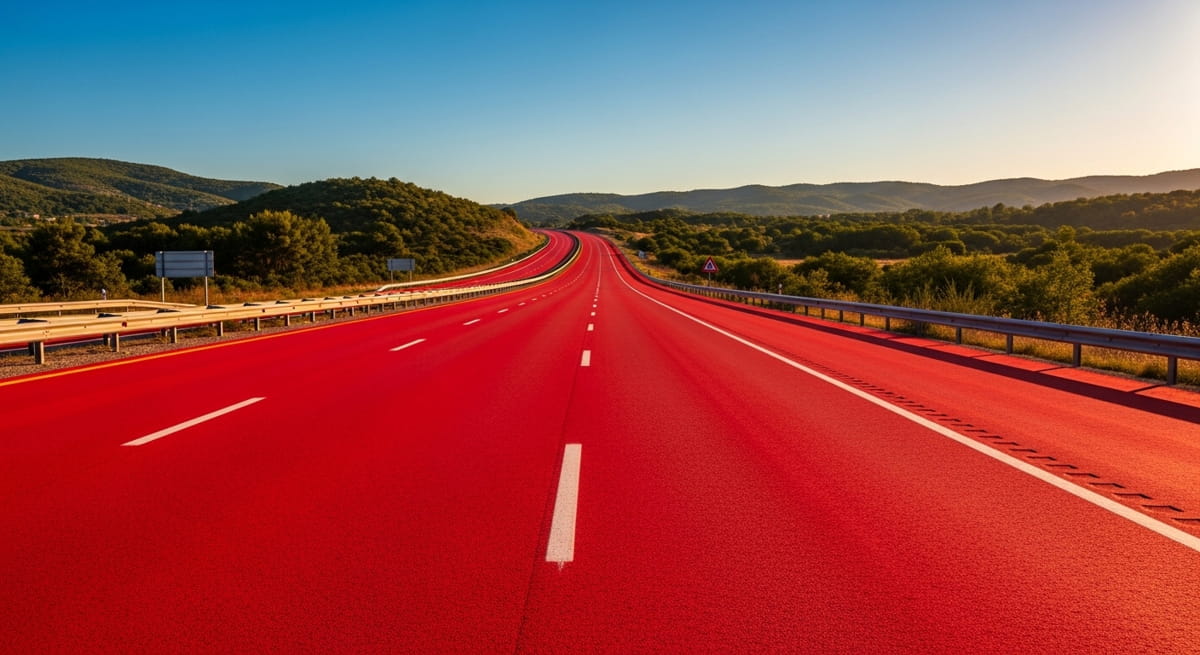 Inaugurada no final de 2025, a primeira 'estrada vermelha' do país não é uma escolha estética, mas uma tecnologia de segurança para proteger a vida selvagem