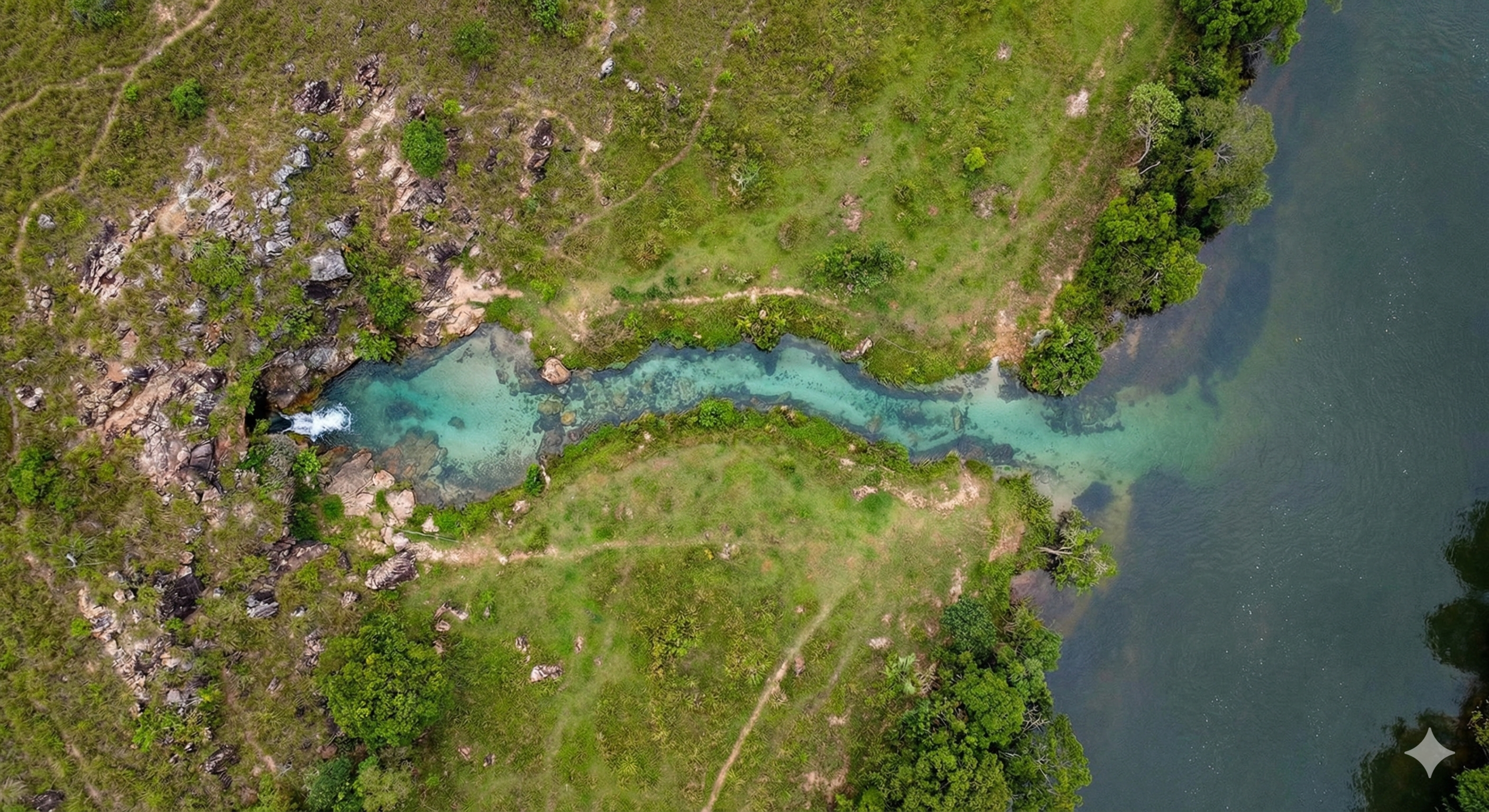 Vista aérea dos 147 metros do menor rio da América Latina / Gemini