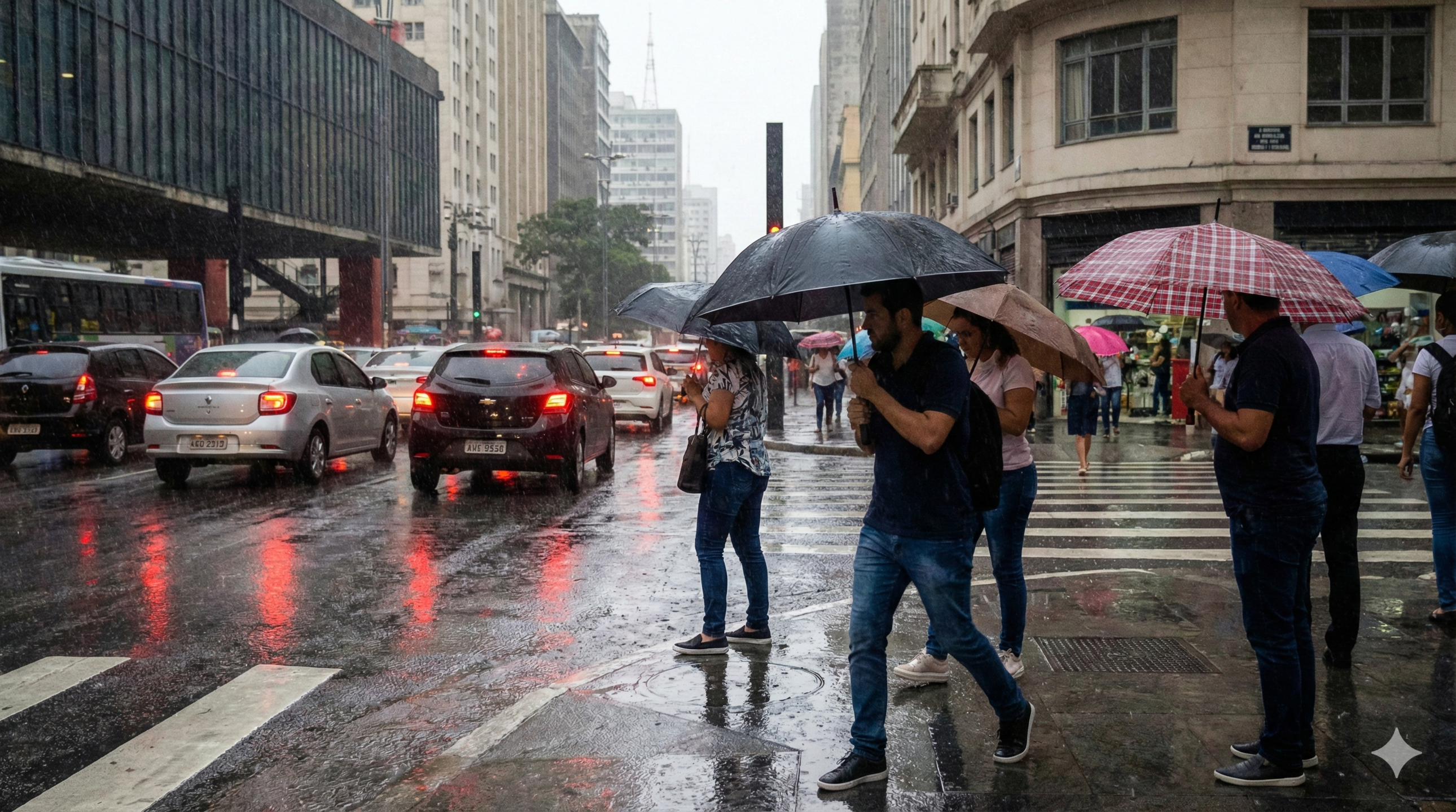 Paulistanos enfrentam a força das "águas de março" na rua / IA