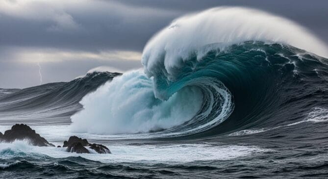 Diferente das ondas de surfe na costa, essas ondas se formam pelo acúmulo de energia de tempestades persistentes