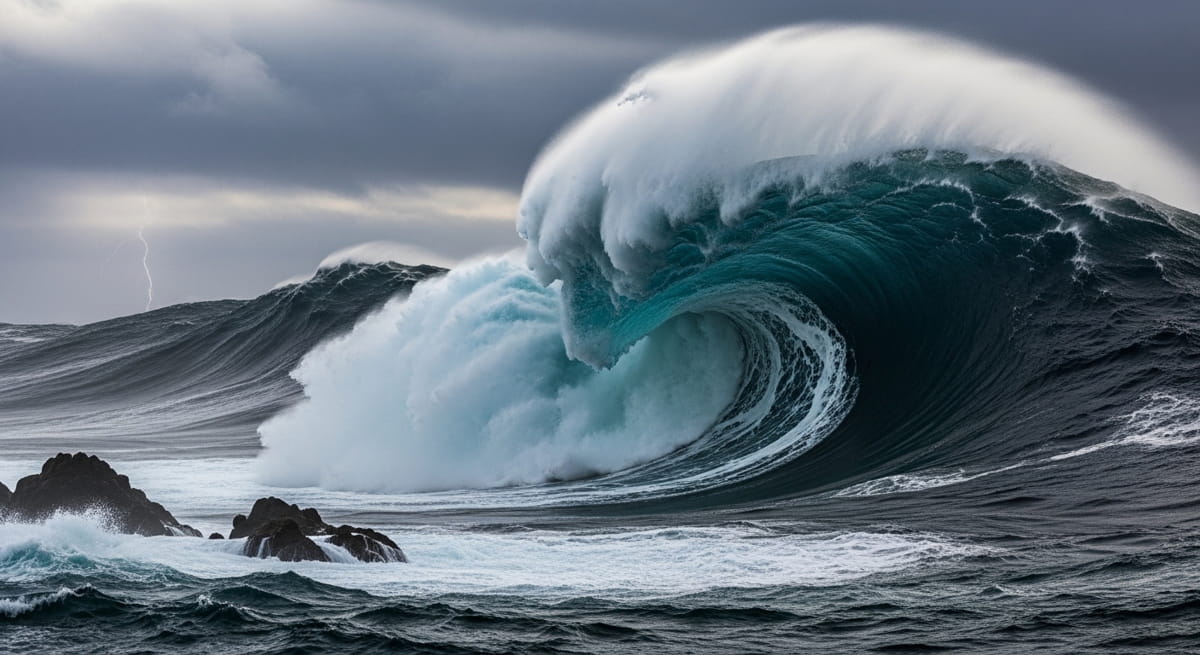 Diferente das ondas de surfe na costa, essas ondas se formam pelo acúmulo de energia de tempestades persistentes