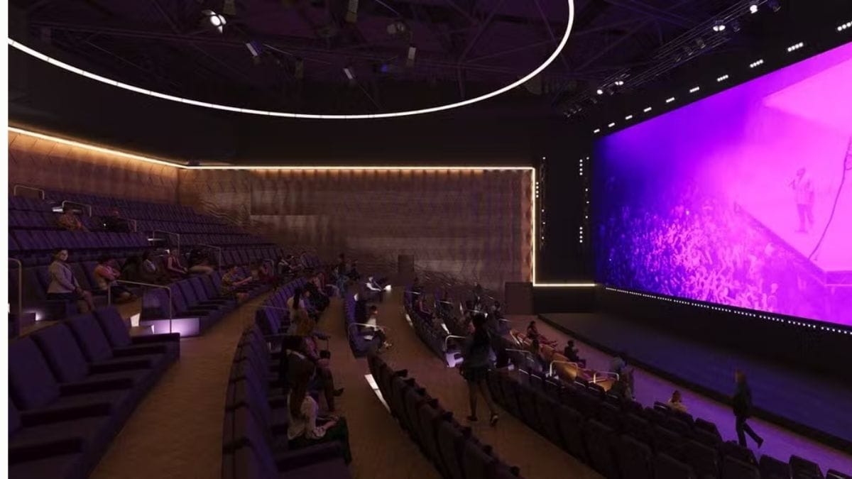 A sala de cinema será composta de uma tela de LED com 17 metros de largura, com sistema de som Dolby Atmos de última geração, e terá mais de 440 assentos (Divulgação)
