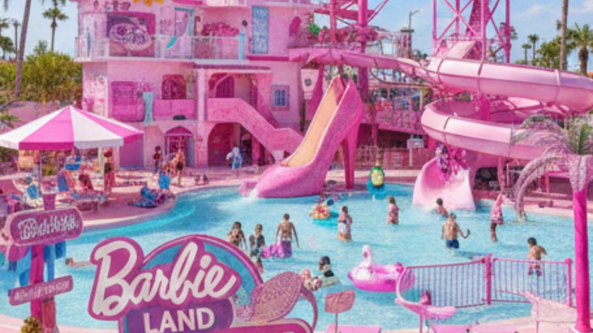 Com estética majoritariamente rosa, o parque promete cenários inspirados diretamente nos filmes e no universo da boneca mais famosa do mundo. Imagem ilustrativa/Gemini