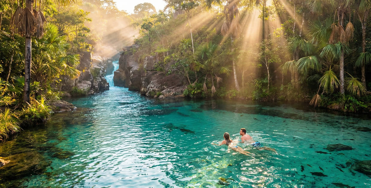 Casal nada no 3&ordm; menor rio do mundo, que fica no Brasil, e oferece natureza ímpar