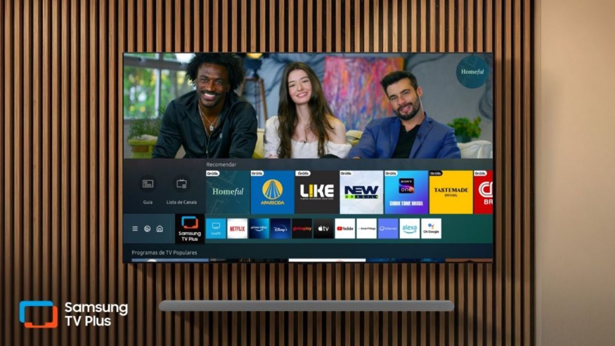 Para escolher a programação, basta navegar até o Samsung TV Plus usando a barra de aplicativos localizada na parte inferior da tela (Samsung/Divulgação)