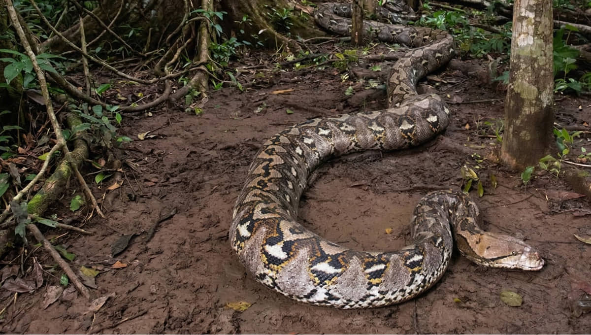Apelidade de A Baronesa, cobra mede mais de 7 metros e pesa quase 100 quilos
