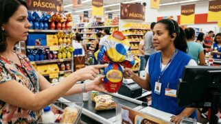 Consumidor escolhe ovo de Páscoa em grande loja ou supermercado