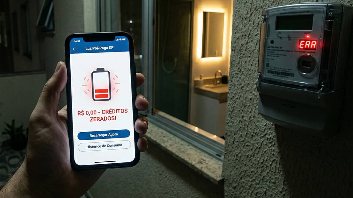 Imagem conceitual criada por IA mostra a facilidade de controlar o gasto na palma da mão ou o medo de ficar no escuro no pior momento possível