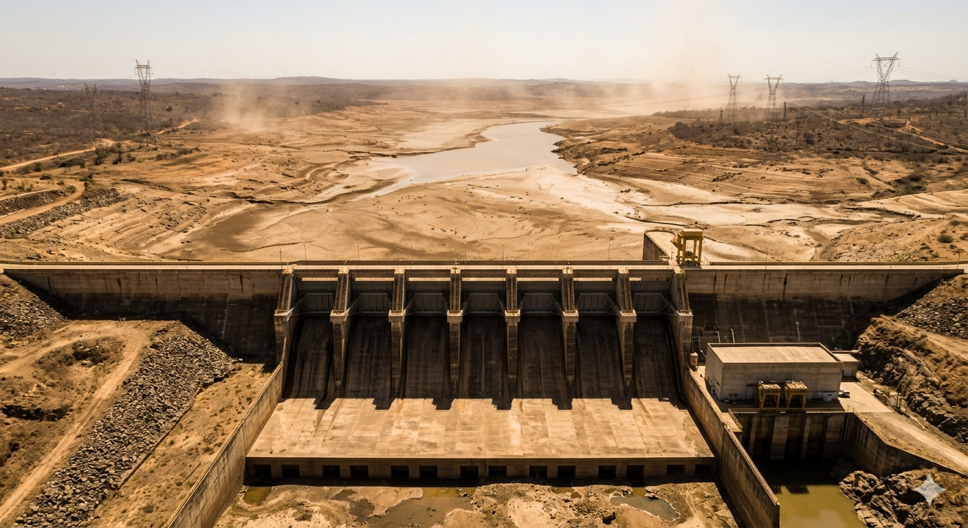 Reservatórios vazios colocam em risco a geração de energia - Foto ilustrativa gerada por IA/Gemini
