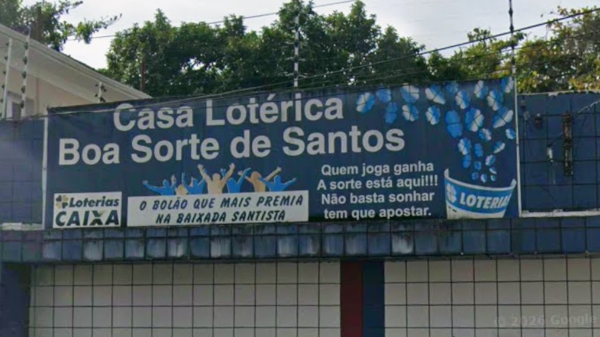 Um apostador fez seu jogo na Lotérica Boa Sorte de Santos, na Av. Senador Pinheiro Machado, nº 618, no bairro do Marapé e levou R$ 2.418,28 (Google Street View/Reprodução)