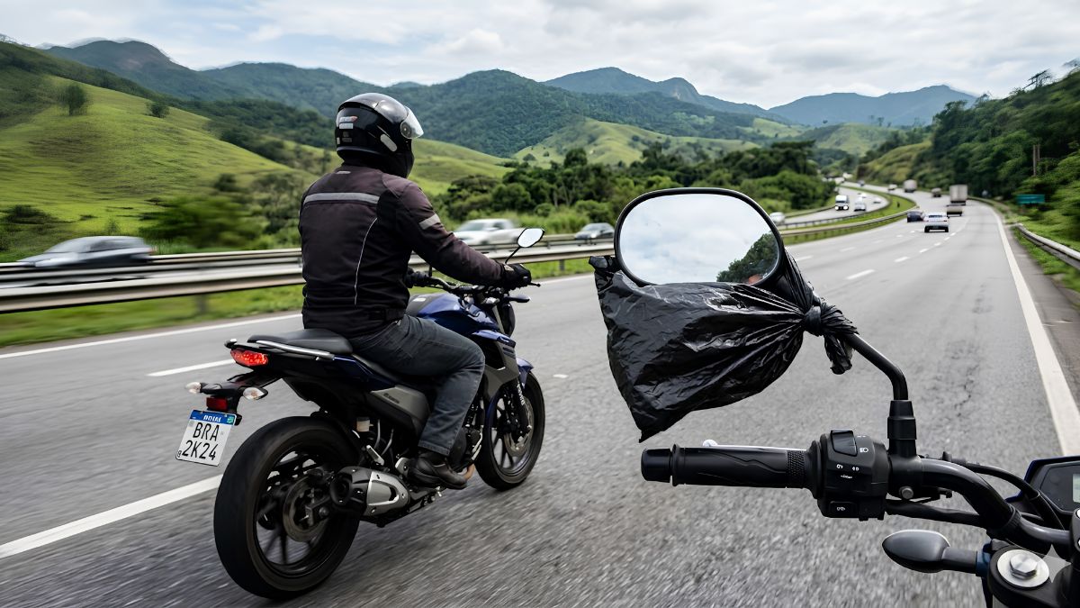 Na ausência de pano ou capacete, pode-se usar um saco plástico (Google Gemini/Imagem Gerada por IA)