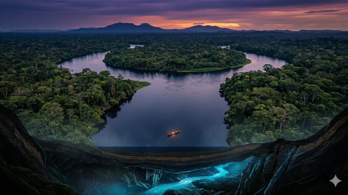 O imenso Rio Amazonas na superfície e o misterioso Rio Hamza fluindo a 4 mil metros de profundidade